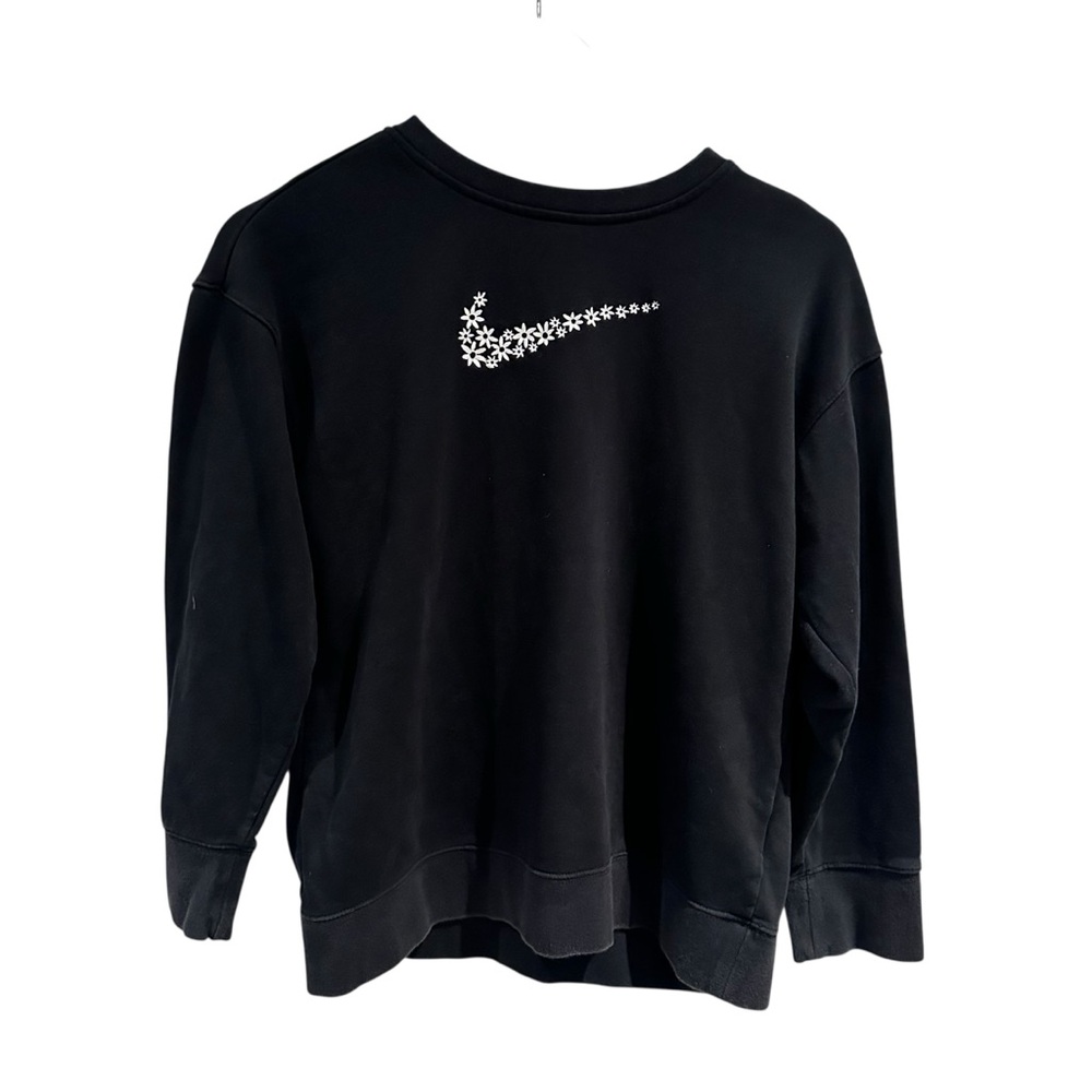 Nike Sportswear French Terry Sweatshirt Black Floral Swoosh Size Youth Large